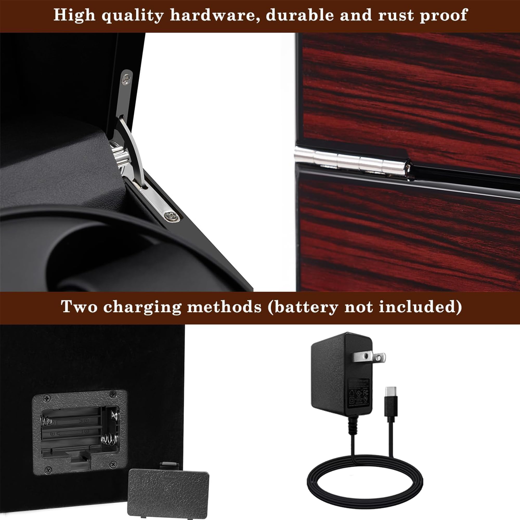 ANWBROAD ANWBROAD Watch Winder for Automatic Watches Double with Super Quiet Motor Flexible Watch Pillows LED Backlight Wooden 5 Modes Battery or Type-C Adapter UJWW001Y