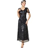 MTITE Women&rsquo;s Flapper Dress 1920s V-Neck Sequin Beaded Maxi Dress for Evening Party