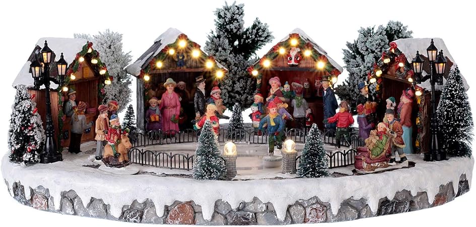 Immagini Di Natale Movimento.Holyart Villaggio Di Natale 6 Pattinatori Movimento 20x45x35 Luce Musica Corrente Amazon It Casa E Cucina