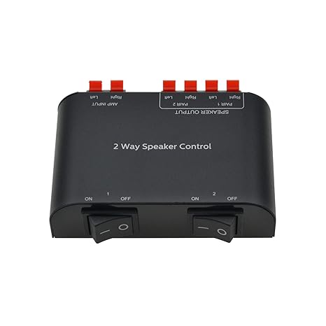 Adwits 2-Kanal Speaker Switcher Selector Box mit Terminal Claps 150W RMS pro Kanal, Schwarz