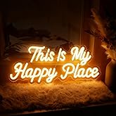 This is My Happy Place Neon Sign, Letter Neon Signs for Wall Decor Dimmable Light up Sign, Classroom Wedding Kids Room Store Home Neon Decor 16.14 x 7.87 inch