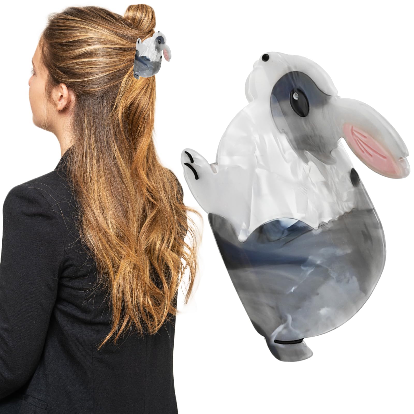 1 PACK Rabbit Hair Clip, Cute Grey Bunny Hair Clips, Acetate Hair Claw, Funny Farm Hair Accessories Easter Gift