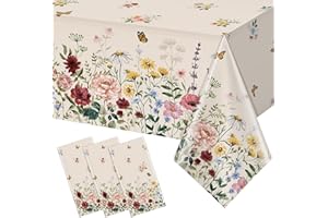 YIDAKO 3 Pcs Spring Floral Tablecloth, Butterfly Wildflower Plastic Disposable Tablecloth Rectangle Table Covers for Easter, Birthday, Wedding, Spring Tea Party Supplies and Decorations,54 x 108 Inch