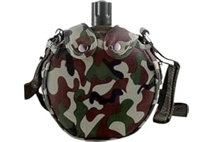 Canteen 5x7x2 Leakproof Stainless Steel Canteen with Camouflage Cover & Strap, Portable Multi-Functional Water Bottle for Out
