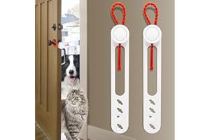DUPULEE Cat Door Holder Latch -2 Pcs Cat Door Alternative to Keep Dogs Out of Cat Litter Boxes and Food,Flex Latch Strap Let's Cats in with 2 Adjustable Model & 4 Adjustable Size Strap,Easy to Install
