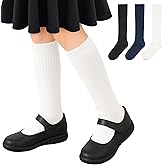 Stelle Girls Knee High Socks Cotton School Uniform Socks 3 Pairs Long Soft Seamless Sock for Kids Toddler 3-18 Years