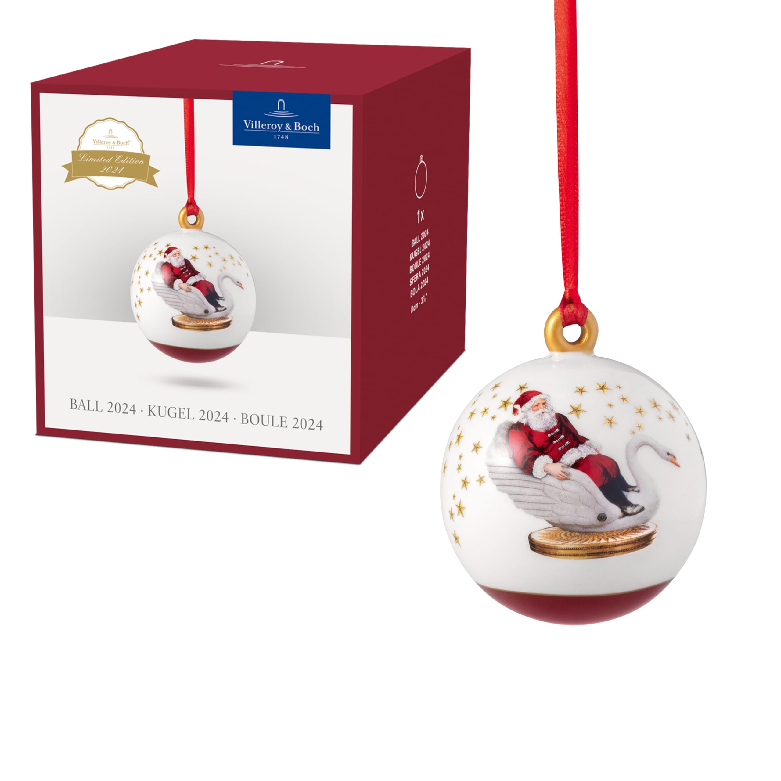 Villeroy & Boch – Annual Christmas Edition, ornament, ball, annual edition 2024, Premium Porcelain, exclusive collector's piece, 6.5 x 6.5 x 8 cm