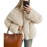 ZESICA Women's Winter Faux Fur Coats Fluffy Jacket 2026 Trendy Long Sleeve Lapel Shaggy Warm Outerwear with Pockets