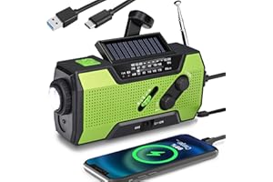 WenBelle Emergency Weather Radio, Hand Crank, Portable, Solar Charging, with AM/FM/NOAA, LED Flashlights, Reading Lamp, SOS Alarm, Rechargeable (WB02 Green)