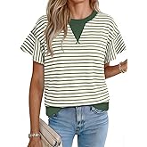 Acelitt Women Crewneck Short Sleeve Striped Tops,S-XXL