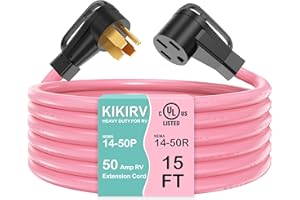 KIKIRV 50 Amp 15 Feet RV/EV Extension Cord, Heavy Duty NEMA 14-50P/R Extension Cord, Suit for Tesla Model 3/S/X/Y EV Charging and RV Trailer Campers, UL Listed