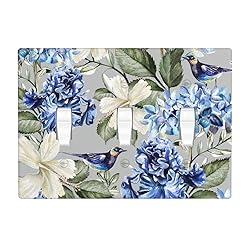 Pznen Triple Toggle Wall Plate, Blue Floral Spring