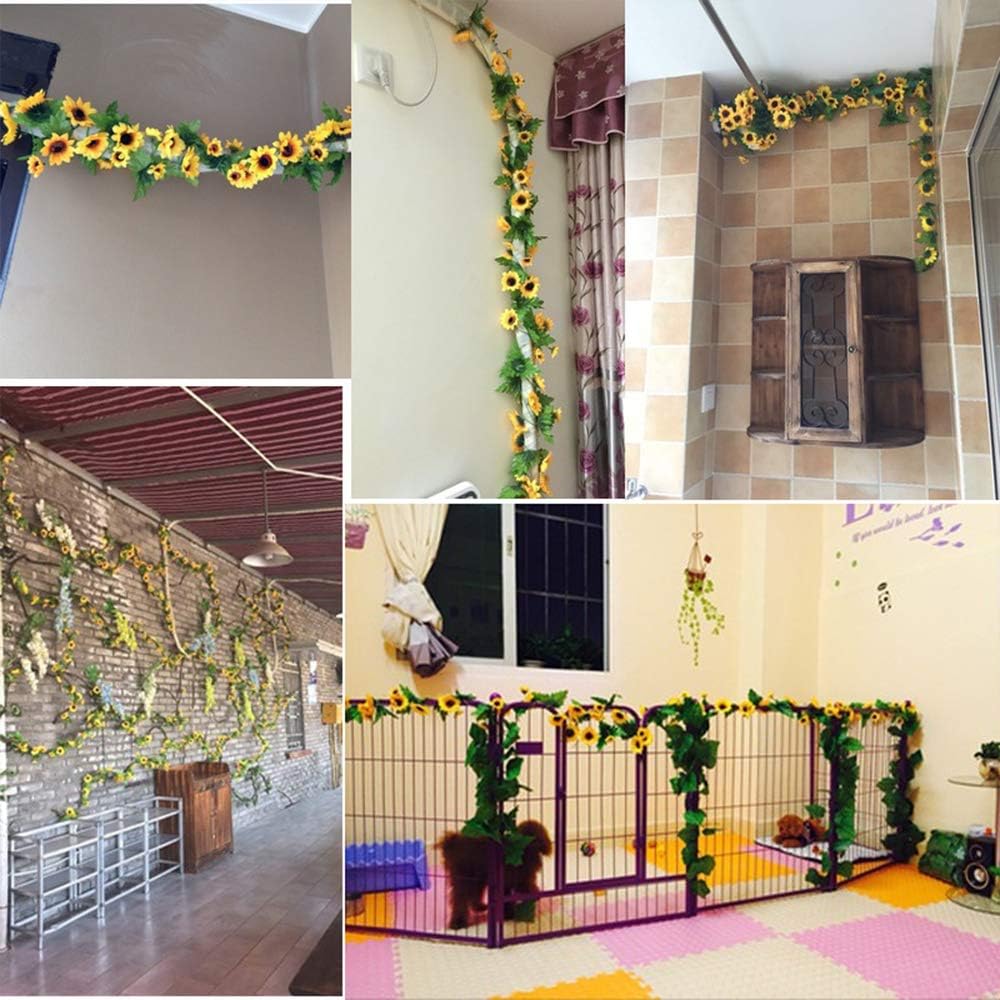Mila-Amaz 3 Pack Artificial Sunflower Garland Vine, Faux Yellow Flower Hanging Garland, Silk Sunflower Vine with Leaves - Image 5