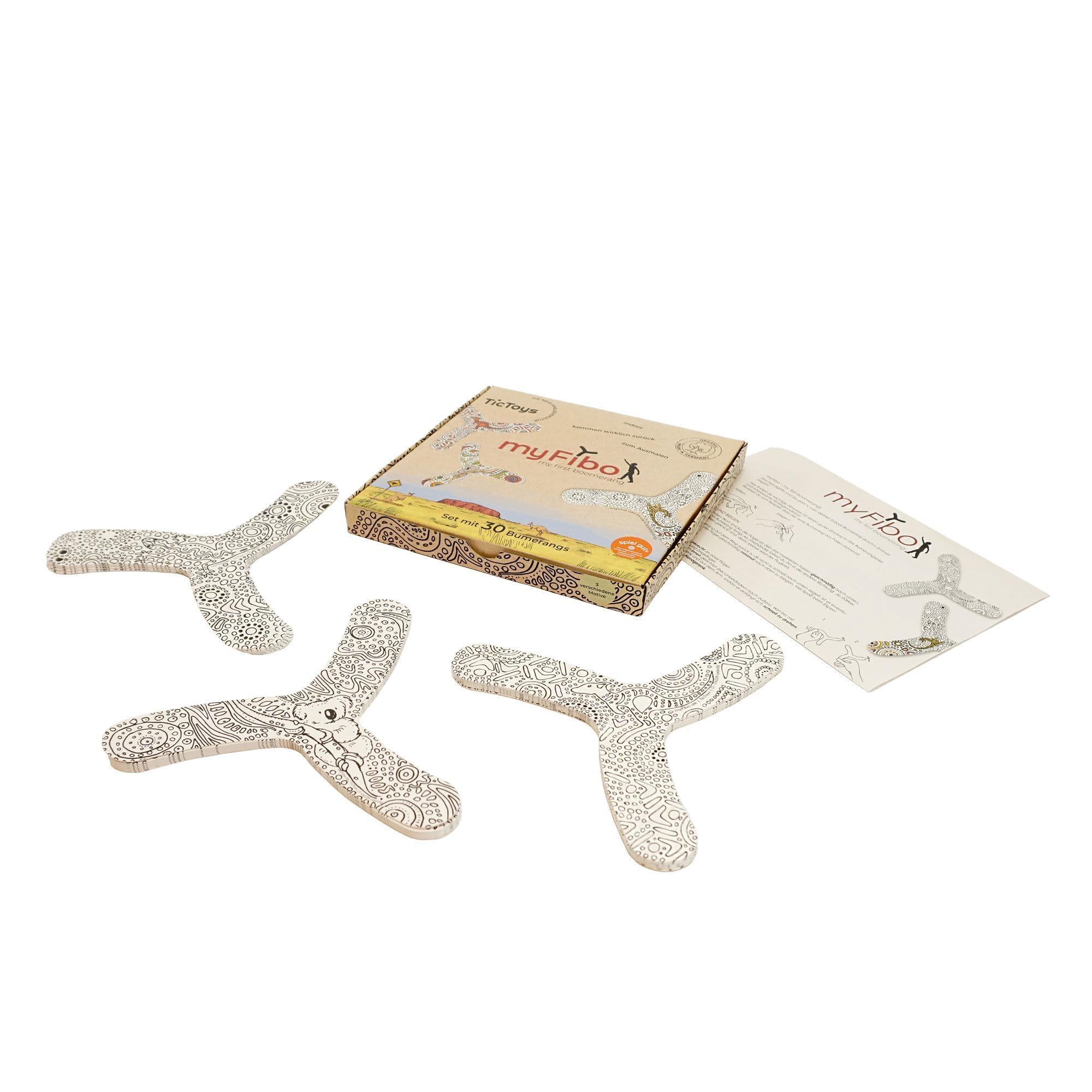 MYFIBO Boomerang Set – Indoor Boomerangs for Kids – Easy to Throw, Colour Your Own – Sturdy Cardboard – Safe Indoor Toy with Educational Guide – Ages 5 (Pack of 30)