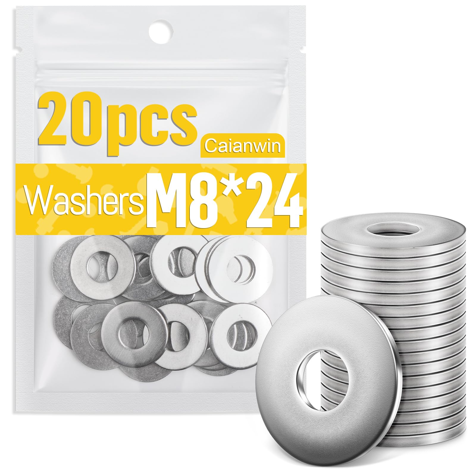 Caianwin M8 Washers 20Pcs, M8 x 24mm Penny Washers Stainless Steel Flat Washer for m8 Bolts Screws & Nuts