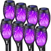 8P Purple Flickering Flame Halloween Solar Lights for Halloween Decorations | Solar Halloween Lights Outdoor for Halloween Decor, Waterproof Solar Torch Lights for Halloween Yard Party Porch Decorations