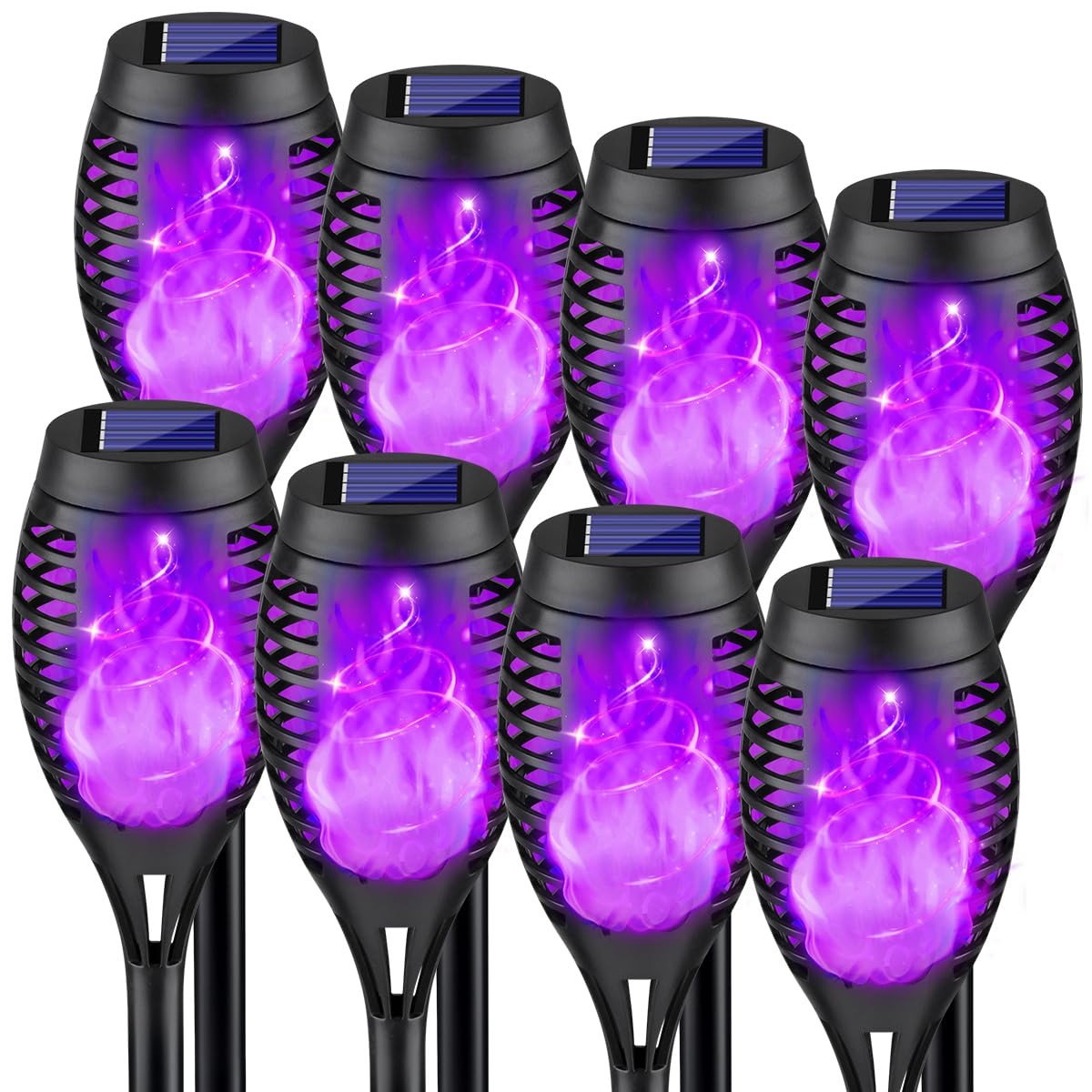 Photo 1 of 8Pack Halloween Decorations Outdoor, Halloween Solar Lights with Purple Flame for Yard Decor, Waterproof Solar Garden Lights for Outside Decor, LED Flame Torches for Pathway Yard Decorations Outdoor