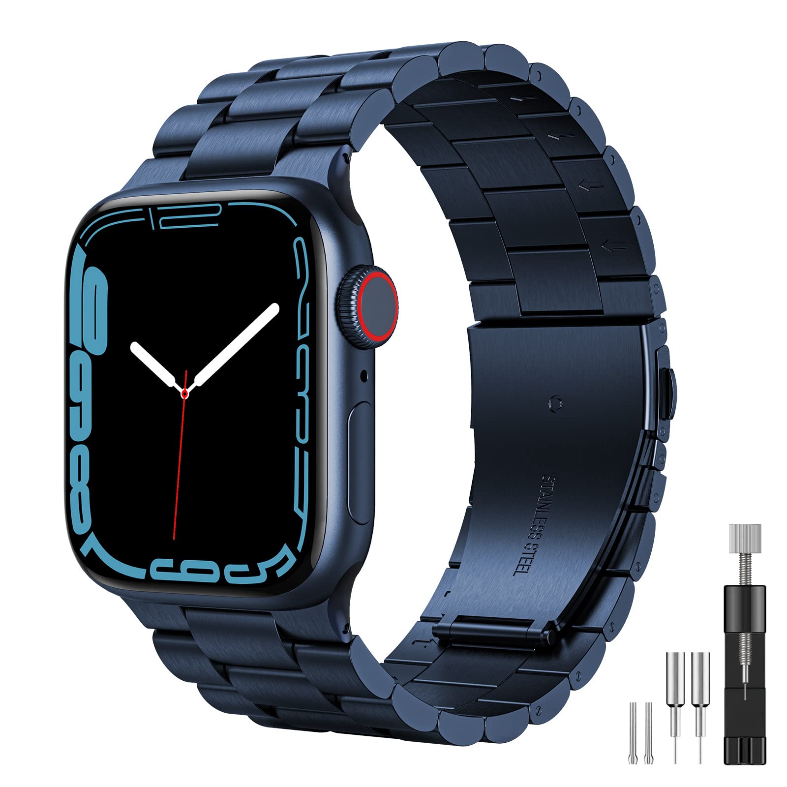 owlohld Metal Straps Compatible with Apple Watch Strp 42mm 44mm 45mm 49mm, Stainless Steel Replacement Band Metal Bracelet for iwatch Strap Series 9/8/7/6/SE/5/4/3/2/1 for Men/Women (Blue)