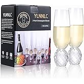 YLNNLC 7oz Stemless Crystal Champagne Flutes Set of 2, Lead-free Reusable Champagne Glasses with Crystal Base, Prosecco Wine Flute, Mimosa Glasses, Gift for Birthday, Wedding, Valentine's Day