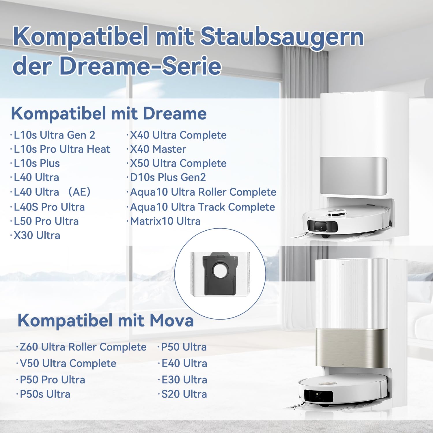10 Staubbeutel für Dreame l40s pro ultra/L10s Ultra Gen 2/Gen 3,für Dreame X40/X50/L40S/L10/X20/X30/L50/Aqua10 Ultra,für Mova P50/E30/Z60/P10/V50 Roboter Staubsauger,Ersatz Zubehör Staubsaugerbeutel 2