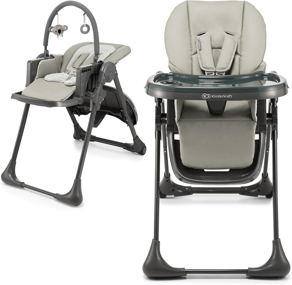 Kinderkraft Tummie 2-in-1 High Chair & Bouncer Grey