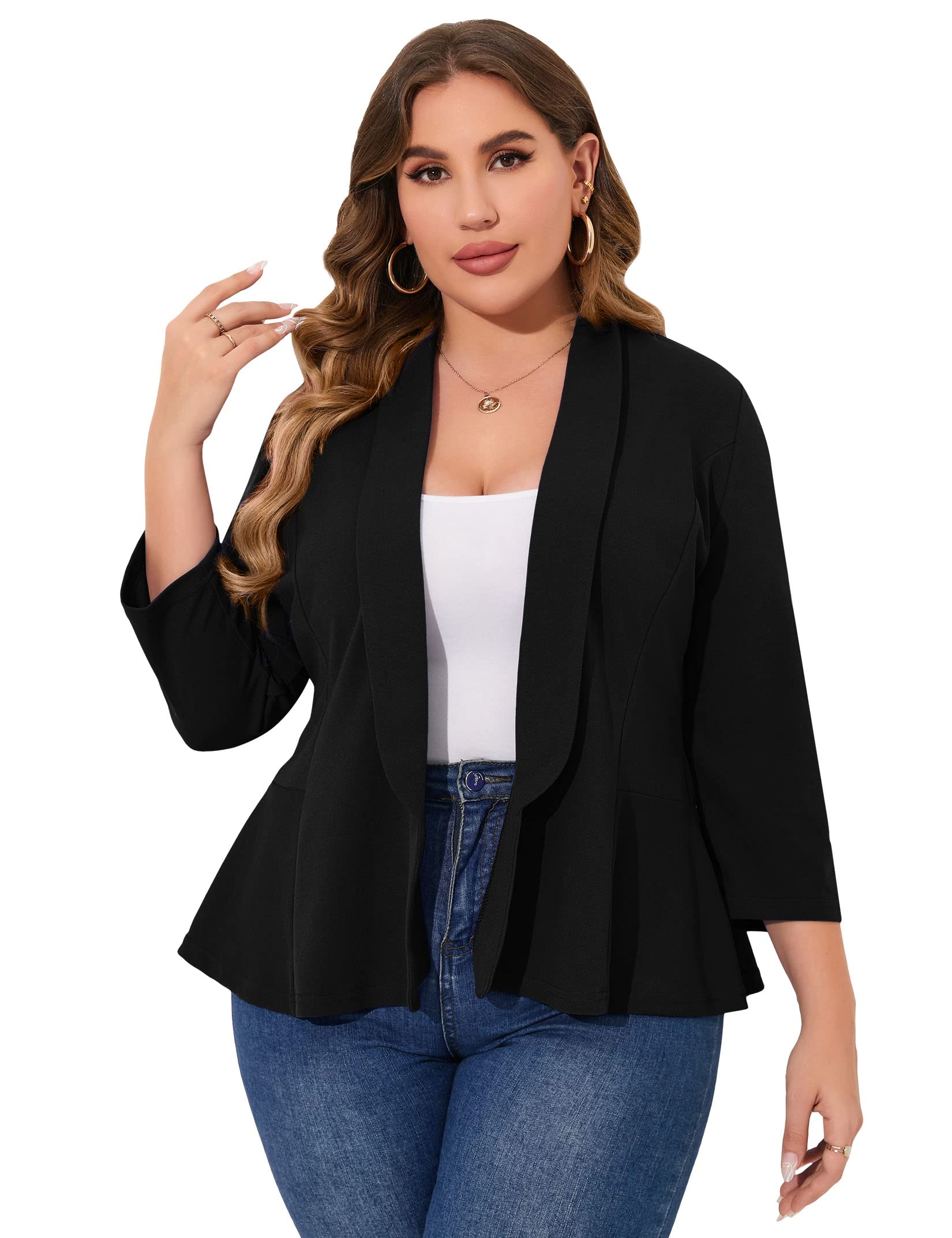 Plus Size Open Front Long Sleeve Coat