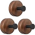 FunViet Adhesive Wooden Wall Coat Hooks,3-Pack Farmhouse Decorative Natural Dark Walnut Wood Towel Hooks for Hanging Hats Towels Robe Clothes Keys Bags Jackets