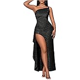 Floerns Women's Sparkly Off The Shoulder Dress Split Ruched Bodycon Date Night Maxi Dresses