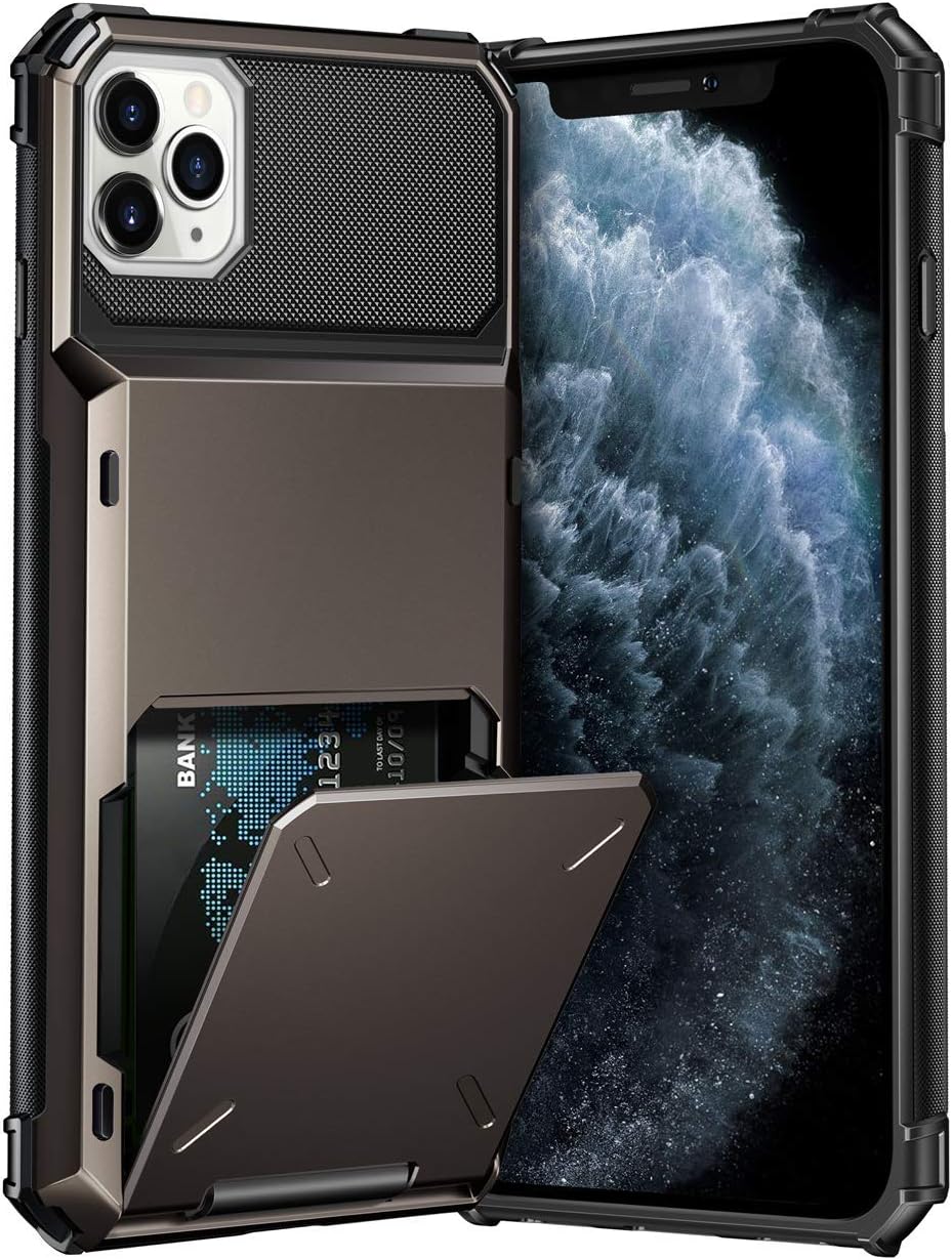 Vunake for Iphone 11 Pro Case Wallet Case with Card Holer Armor Shockproof Case for Iphone 11 Pro Hidden Credit Card ID Cover Rubber Bumper Protective Case for Iphone 11 Pro 5.8 Inch 2019, Gun Metal