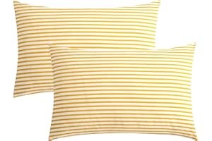 JELLYMONI 100% Cotton Striped Standard Pillowcases Set, 2 Pack White and Golden Yellow Stripes Pillow Covers with Envelope Closure(Pillows are not Included)