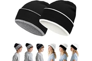 Rosoz Kids Beanie Boys Girls- Reversible Beanie with Double Sides- Big Kids Winter Hat Kids Knit Warm Caps for 7-12 Years