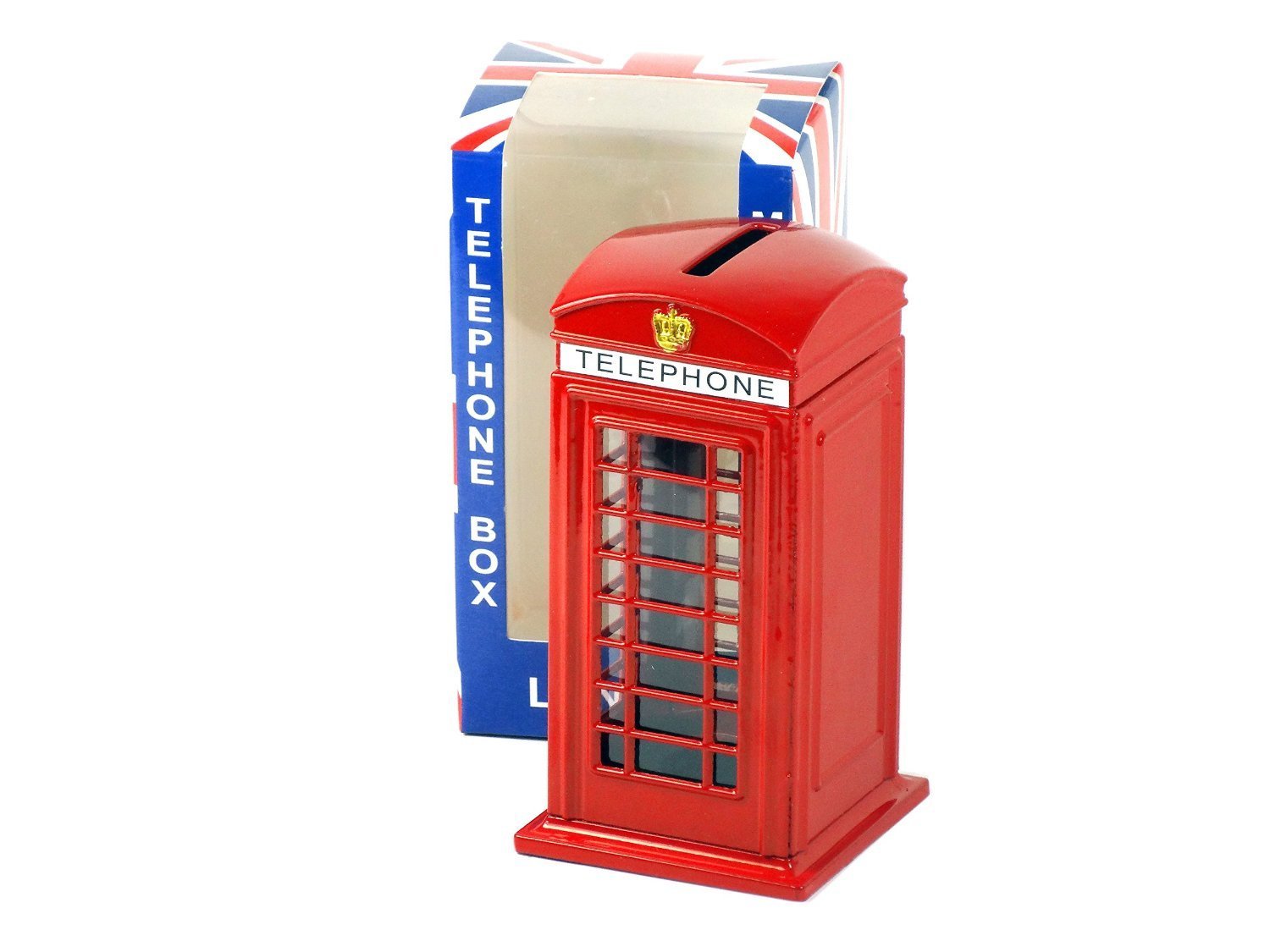 KAV Red Telephone Booth Money Box, London City Phone Booth Coin Box, Money Saver, Union Jack On Box, Souvenir From British, London, United Kingdon - Dye Cast Metal Money Box (14x5x5) cm