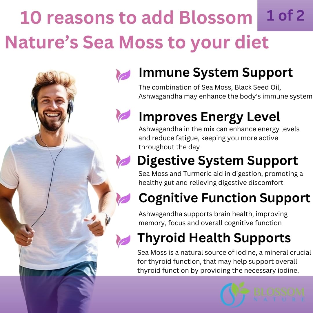 10-in 1 Irish Sea Moss Gummies 3000mg with Black Seed Oil Ashwagandha Bladderwrack Burdock Turmeric Apple Cider Vinegar Manuka Honey Dandelion - for Immune and Digestive System, Made in US