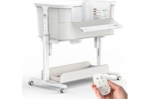 VaVaSoo Electric Rocking Bassinet for Baby 3 Motion Automatic Bedside Sleeper Auto Rolling Newborn Cradle Rocks Itself 5 Height Adjustable with Music, Wheels, Storage, Grey & White