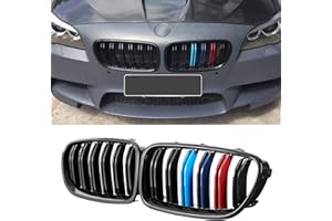 DEKEWEI F10 Grille,Front Kidney Grille Grill Compatible With 2010-2017 5 Series F10 F11 M5 (Double Slats Gloss M Color Grills, 2pcs)
