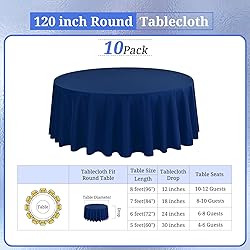 REWOMC 10 Pack Round Tablecloths - 120 Inch, Navy