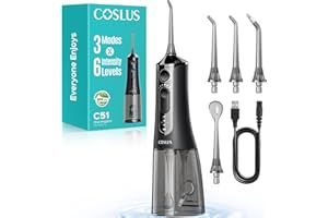COSLUS C51 Portable Water Teeth Flosser: 3 Modes & 6 Pressure Settings for Whole Family Various Cleaning Need, Jet Mode for B
