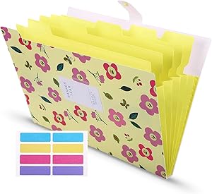 Skydue Floral Printed Accordion Document with 8 Lables, File Folder Expanding Letter Organizer for School Office Home