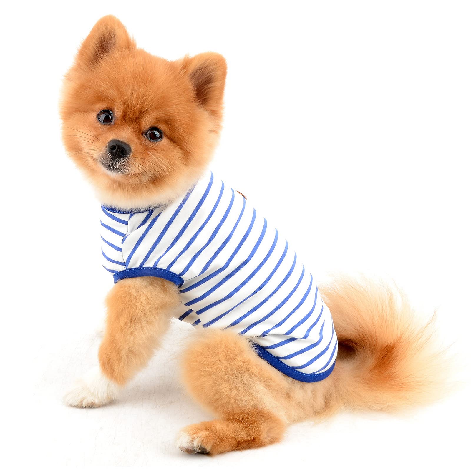 PAIDEFUL British Striped Dog Shirts for Small Medium Dogs Cats Boy Soft Cotton Vest Tee Sleeveless Breathable Tank Tops Puppy Chihuahua Yorkie Clothes t Shirts Pet Summer Wearing Outdoor Blue M