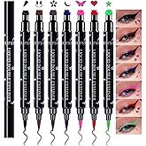 QIUFSSE 7PCS Colorful Eyeliner Stamp Set,Double-headed Liquid Eyeliner Pencil Face Stamps Makeup,Long-lasting Delineador de O