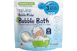 TruKid Bubble Podz Bubble Bath for Kids, Toddlers, & Babies, NEA-Accepted for Eczema, Gentle Refreshing Colloidal Oatmeal Bath Bomb for Sensitive Skin, pH Balanced, Tear Free, Unscented (24 Podz)