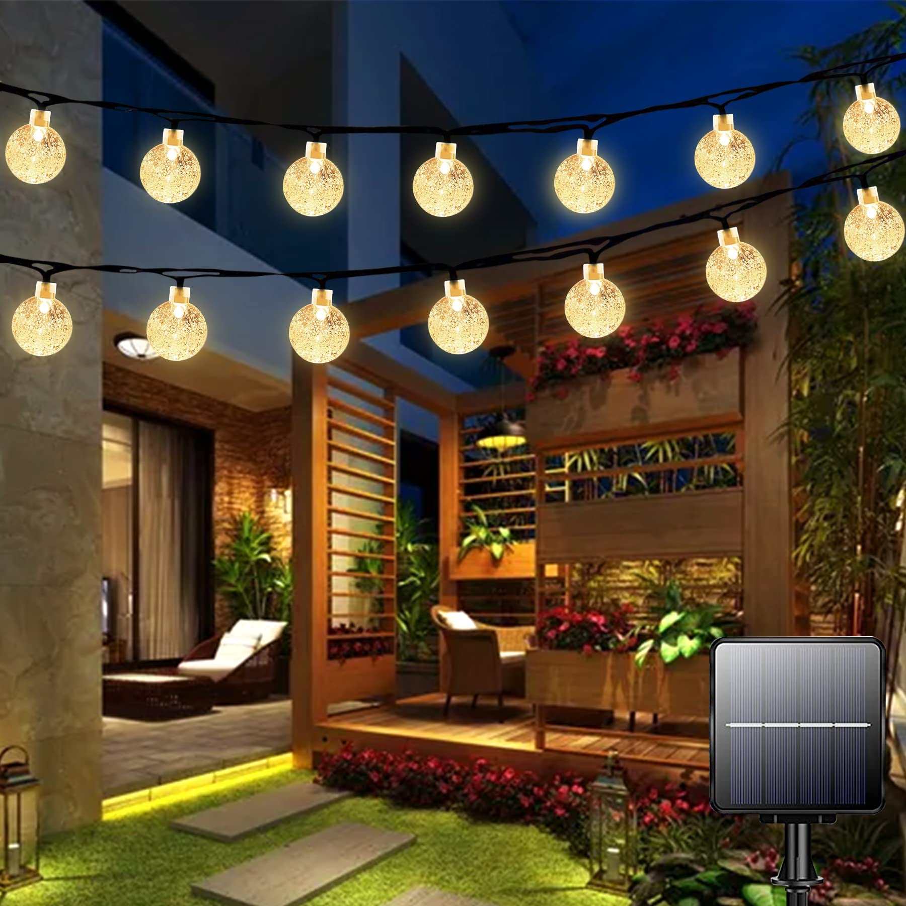 Garlocht Solar Garden Lights Outdoor Waterproof, 50LED 7M/23Ft Solar Fairy Lights, Crystal Ball Lights with 8 Modes, Decorative Lighting for Home, Yard, Patio, Party,Christmas (Warm White) โ image 1