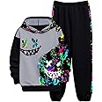 WDIRARA Boy's 2 Piece Outfits Colorful Graphic Print Long Sleeve Hoodie and Sweatpants Set Tracksuit