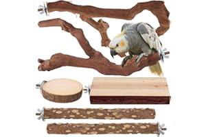 Parrot Perch Bird Perch Stand Set Natural Wild Wood Grape Sticks Paw Grinding Fork Parakeet Climbing Standing Branches Toys C