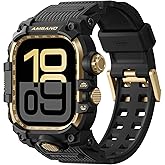 amBand Rugged Case with Band for Apple Watch 44mm, Compatible with iWatch Series SE 3/SE 2nd Generation/SE/6/5/4, Military Grade Shockproof Bumper Cover, Tactical Band for Men, Black Gold
