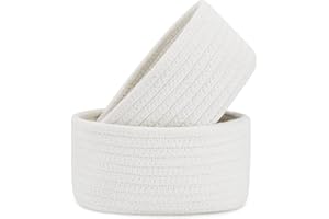 【2 Pack】 ABenkle Small Storage Baskets, Natural Cotton Rope Woven Baskets for Organizing, Tiny Oval Storage Easter Baskets, Small Basket, Cat Dog Toy Baskets, Bathroom Organization Bin