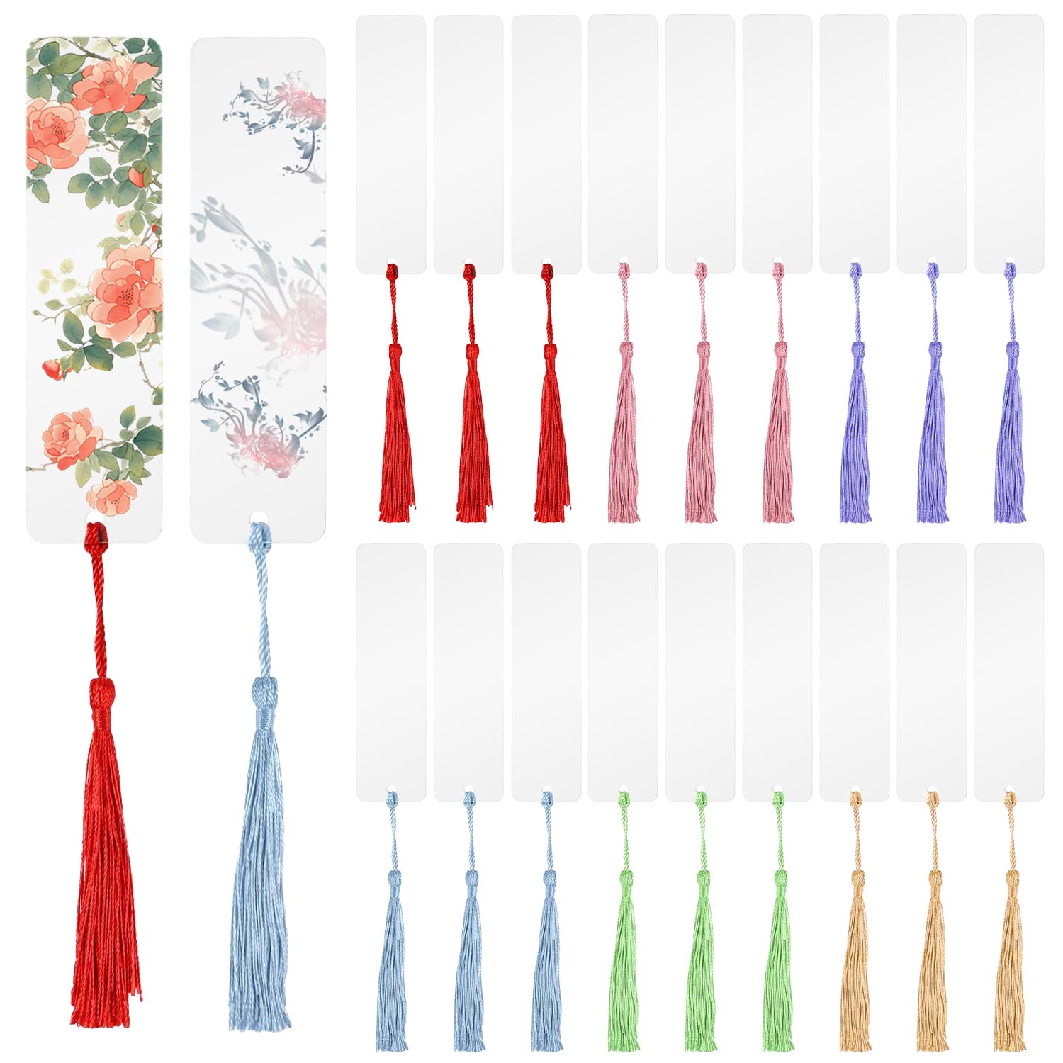 SYEYCW 60 Pcs Acrylic Blank Bookmarks Set, 30pcs Clear Bookmark with 30Pcs Colorful Tassels, Bookmark Blanks with Hole for Decoration, for DIY Thank Gifts, Book Lovers Gift, Crafts Hanging Tag Gift
