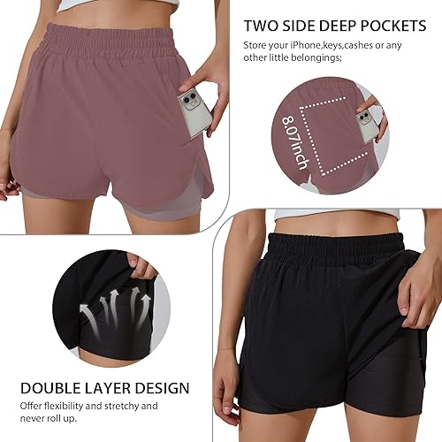 BMJL Women's Running Shorts Elastic Waistband High Waisted Short