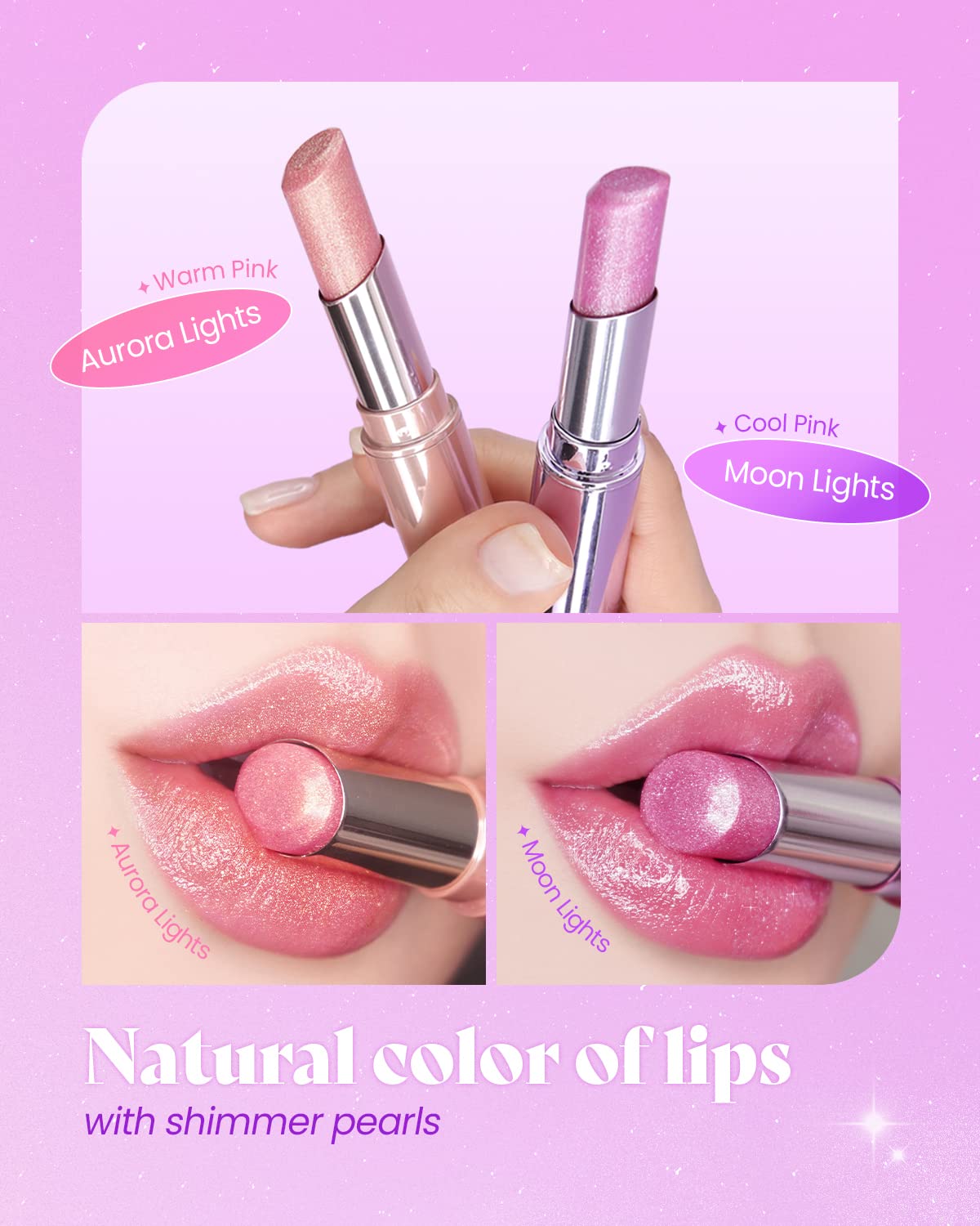 AMTS Tinted Lip Balm - Moon Lights | Hydrating Glitter Lipstick | Pearl Shimmering Daily Lip Makeup for dry, cracked, chapped lips | korean beauty Moisture Lip Tint