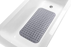 TIKE SMART Large Non-Slip Bathtub & Shower Mat 31”x16” (Smooth/Non-Textured Tubs Only) Safe, Clean, Machine-Washable, Superior Grip&Drainage, Vinyl, Opaque Gray (Grey)